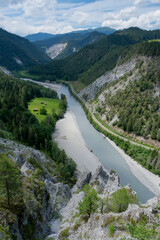 Fototapeta na wymiar Panoramic view over the rhine canyon, Graubuenden, Switzerland, Europe
