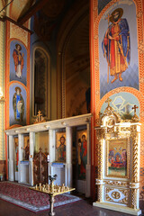 Fototapeta na wymiar Interior of Church of the Assumption of the Blessed Virgin Mary (Mother of God Pirogoshcha) on Podil in Kyiv, Ukraine