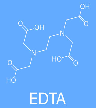 Skeletal formula of ethylenediaminetetraacetic acid or EDTA complexing agent molecule. Used in treatment of lead poisoning and in descaling solutions to remove limescale.
