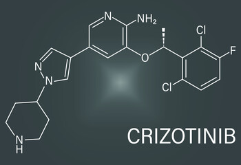 Skeletal formula of Crizotinib anti-cancer drug molecule. Inhibitor of ALK and ROS1 proteins.
