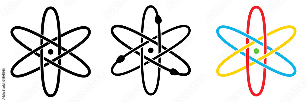 Sticker three interlocked ellipses with small dot in centre - simple atom orbiting electrons icon