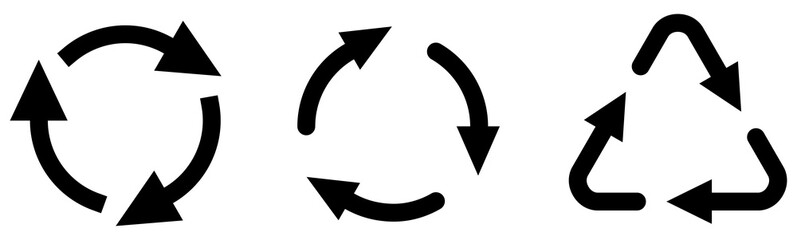 Three rounded arrows forming circle and triangle shape - simple cycle  or change icon - obrazy, fototapety, plakaty