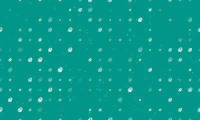 Seamless background pattern of evenly spaced white real estate location symbols of different sizes and opacity. Vector illustration on teal background with stars