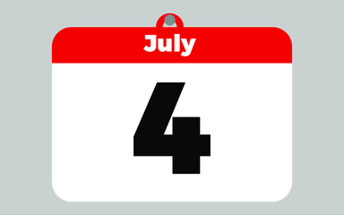 July, 4. White and red calendar.