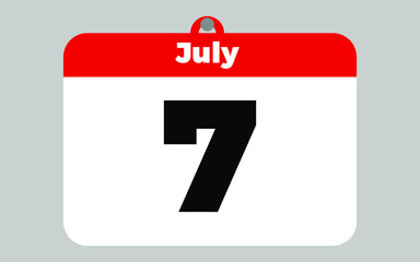 July, 7. White and red calendar.