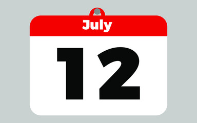 July, 12. White and red calendar.