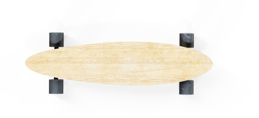Black wooden skateboard mockup isolated on white background. front and back side, 3d rendering. Empty wooden timber for urban skating mock up, top and side view, isolated.