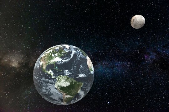3D illustration of the earth and the moon in space © sebi_2569