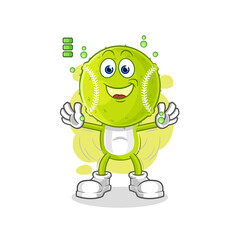 tennis ball full battery character. cartoon mascot vector