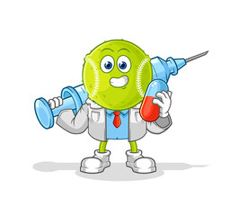 tennis ball doctor holding medichine and injection