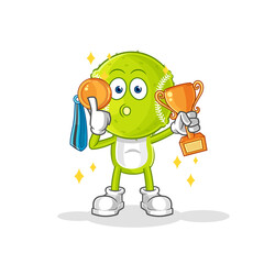 tennis ball winner with trophie. cartoon character