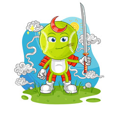 tennis ball samurai cartoon. cartoon mascot vector