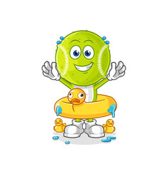 tennis ball with duck buoy cartoon. cartoon mascot vector