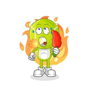 tennis ball eat hot chilie mascot. cartoon vector