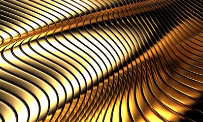 Golden abstract wavy liquid background