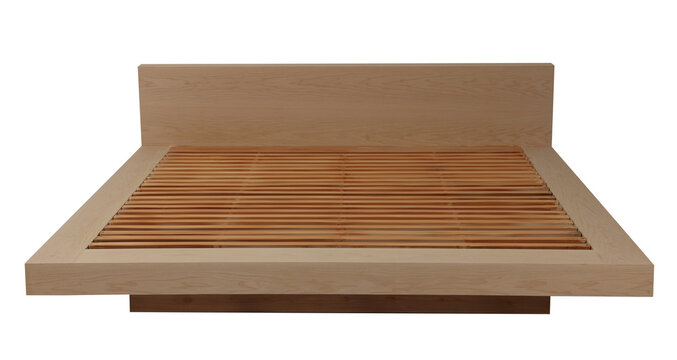 New wooden bed frame on white background