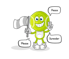 tennis ball hold surrender flag mascot. cartoon vector