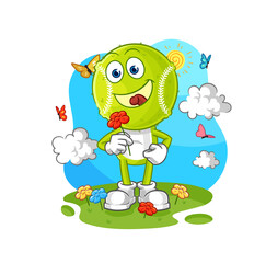 tennis ball pick flowers in spring. character vector