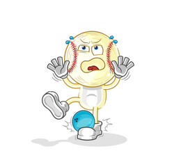 baseball head hiten by bowling cartoon. cartoon mascot vector