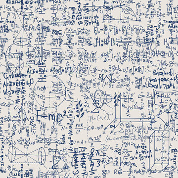 seamless pattern with handwritten text mathematical formulas