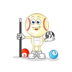 baseball head plays billiard character. cartoon mascot vector