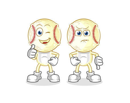 baseball head thumbs up and thumbs down. cartoon mascot vector