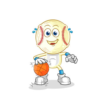 baseball head dribble basketball character. cartoon mascot vector
