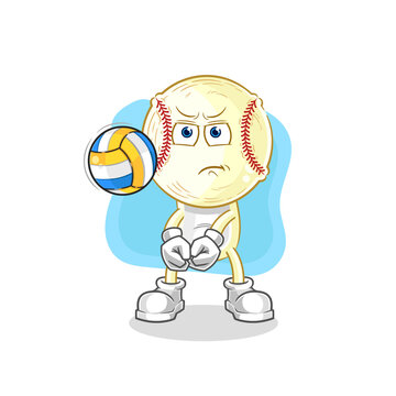 baseball head play volleyball mascot. cartoon vector