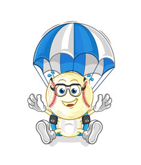 baseball head skydiving character. cartoon mascot vector