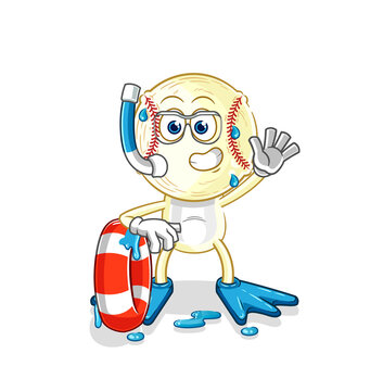 baseball head swimmer with buoy mascot. cartoon vector