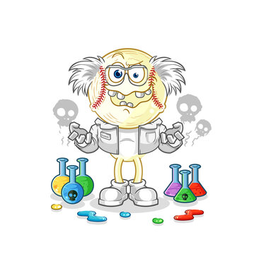 baseball head mad scientist illustration. character vector