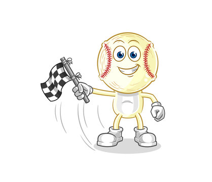 baseball head hold finish flag. cartoon mascot vector