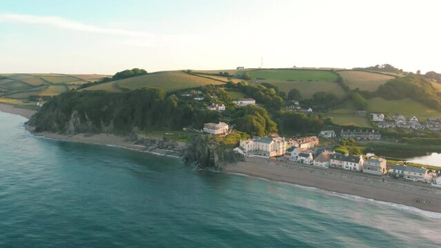 Aerial view of coastal village of Torcross, Slapton in the Devon Countryside 