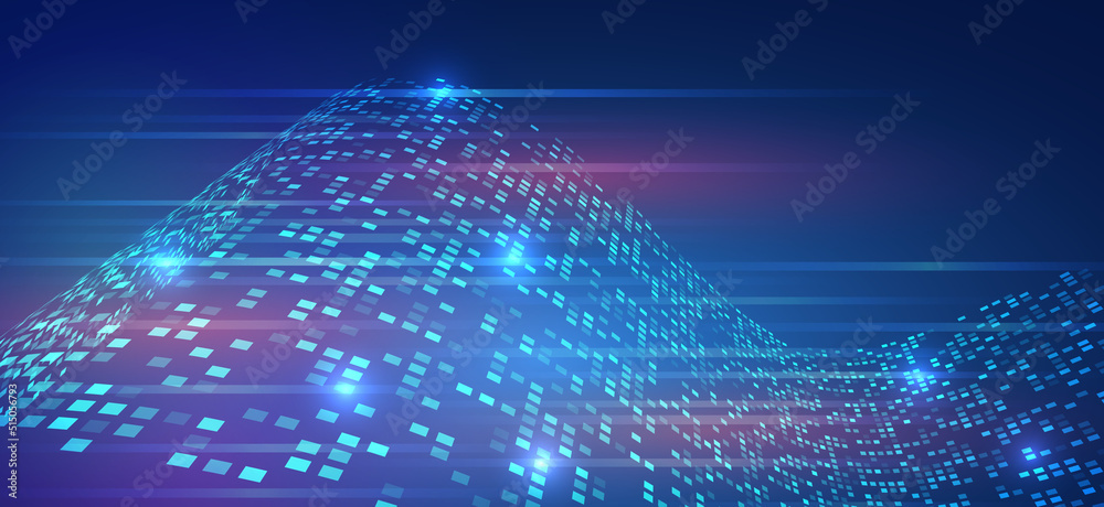 Poster Abstract background of squares and glowing lines. Hi-tech computer digital technology concept.