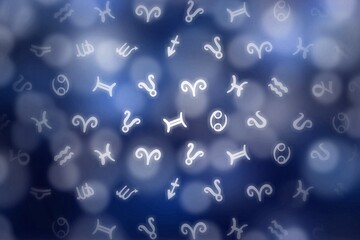 Zodiac signs inside of horoscope. Astrology in the sky with many stars concept