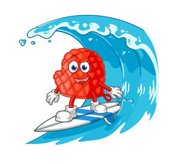 cooking glove surfing character. cartoon mascot vector