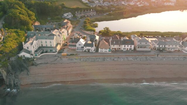 Aerial view of coastal village of Torcross, Slapton in the Devon Countryside 