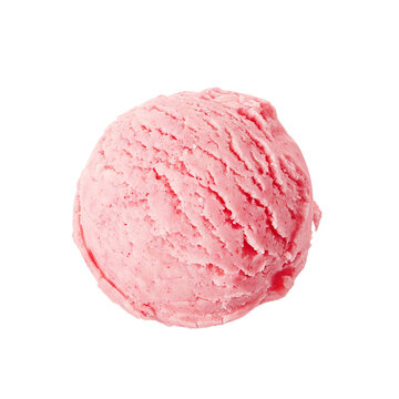 Strawberry ice cream ball isolated on white background