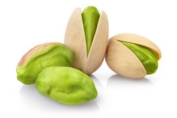 Delicious pistachios, isolated on white background