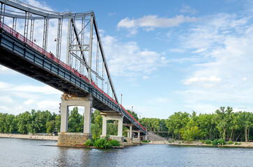 bottom view of the pedestrian bridge across the Dnieper river