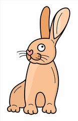 Isolated vector brown color hare with black outline. Easter, spring, summer theme.
