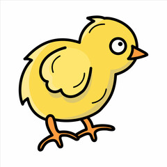 Little cute vector yellow color chicken with black outine. Easter, spring, summer theme.