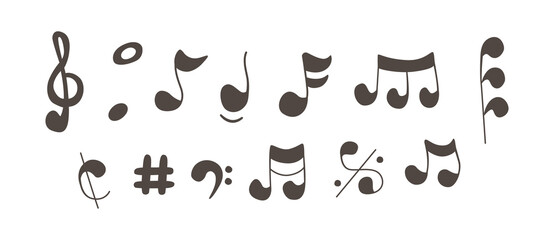 Music notes -  simple vector set in black color.  Set of musical note icons isolated on white background.