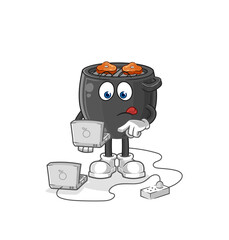 barbecue with laptop mascot. cartoon vector