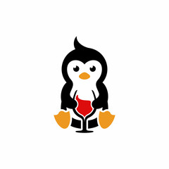 Ping Wine Is A Combination Of Penguins and Wine For Design Logo Template
