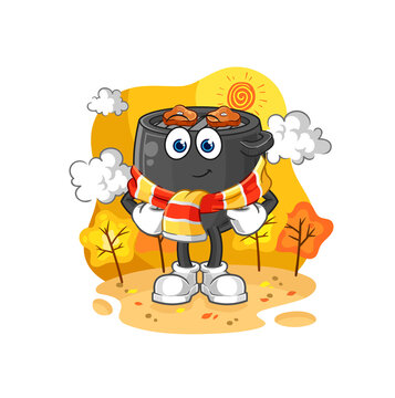 barbecue in the autumn. cartoon mascot vector