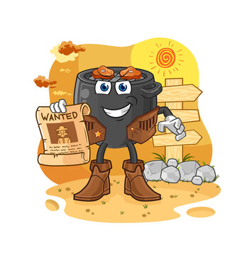 barbecue cowboy with wanted paper. cartoon mascot vector