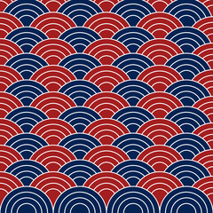 Red and navy blue Japanese wave pattern background.
