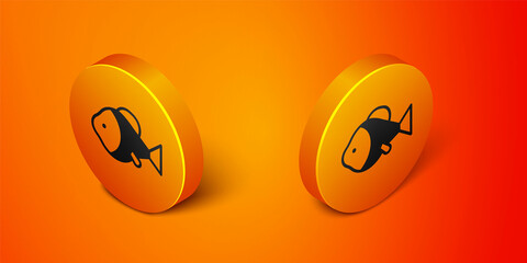 Isometric Fish icon isolated on orange background. Orange circle button. Vector