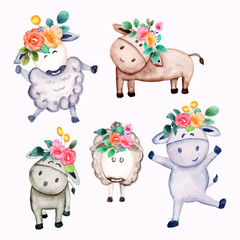 sheep with flower for baby shower collection